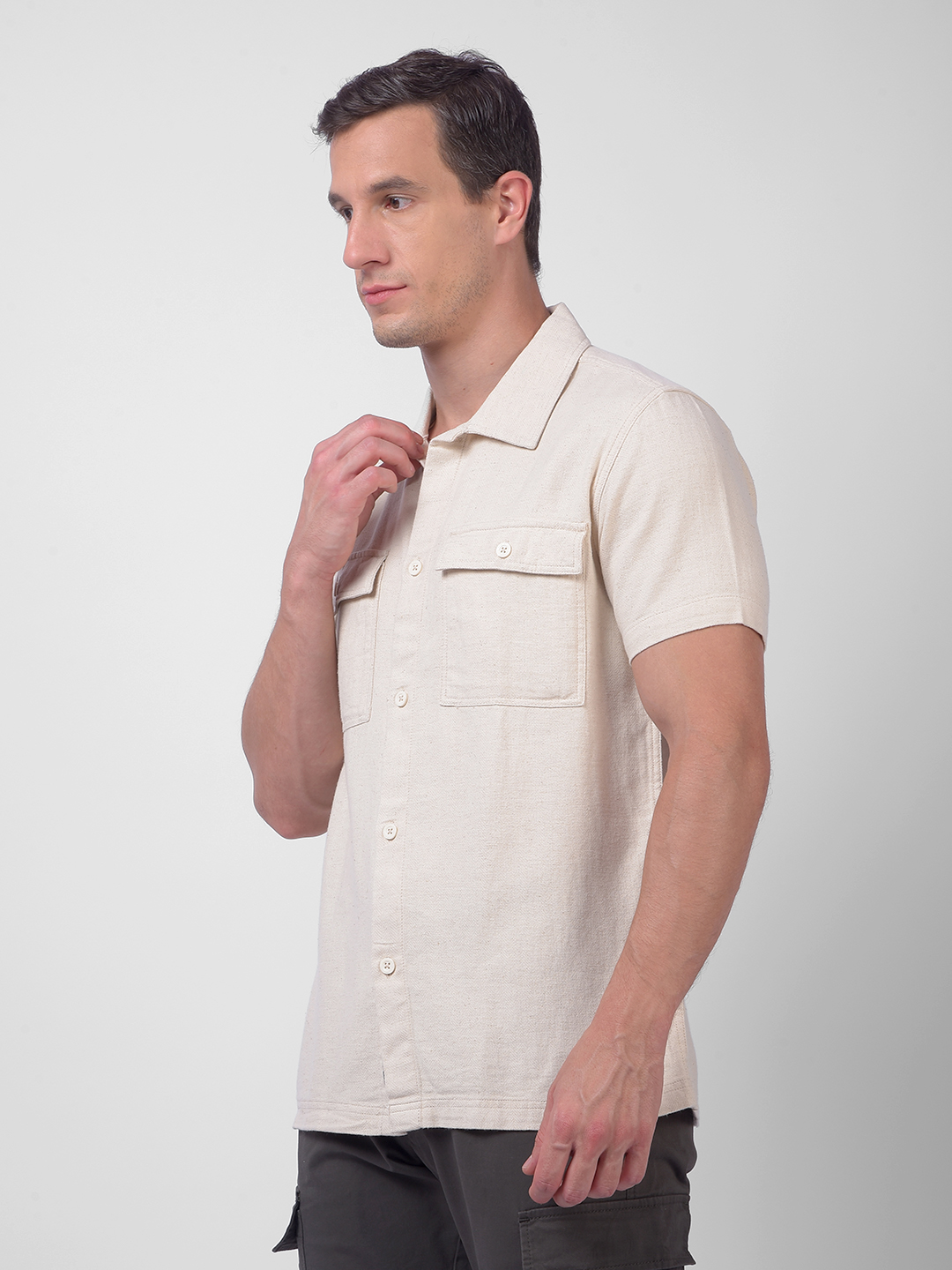 Numero Uno Men Beige Linen Regular Fit  Shirt
